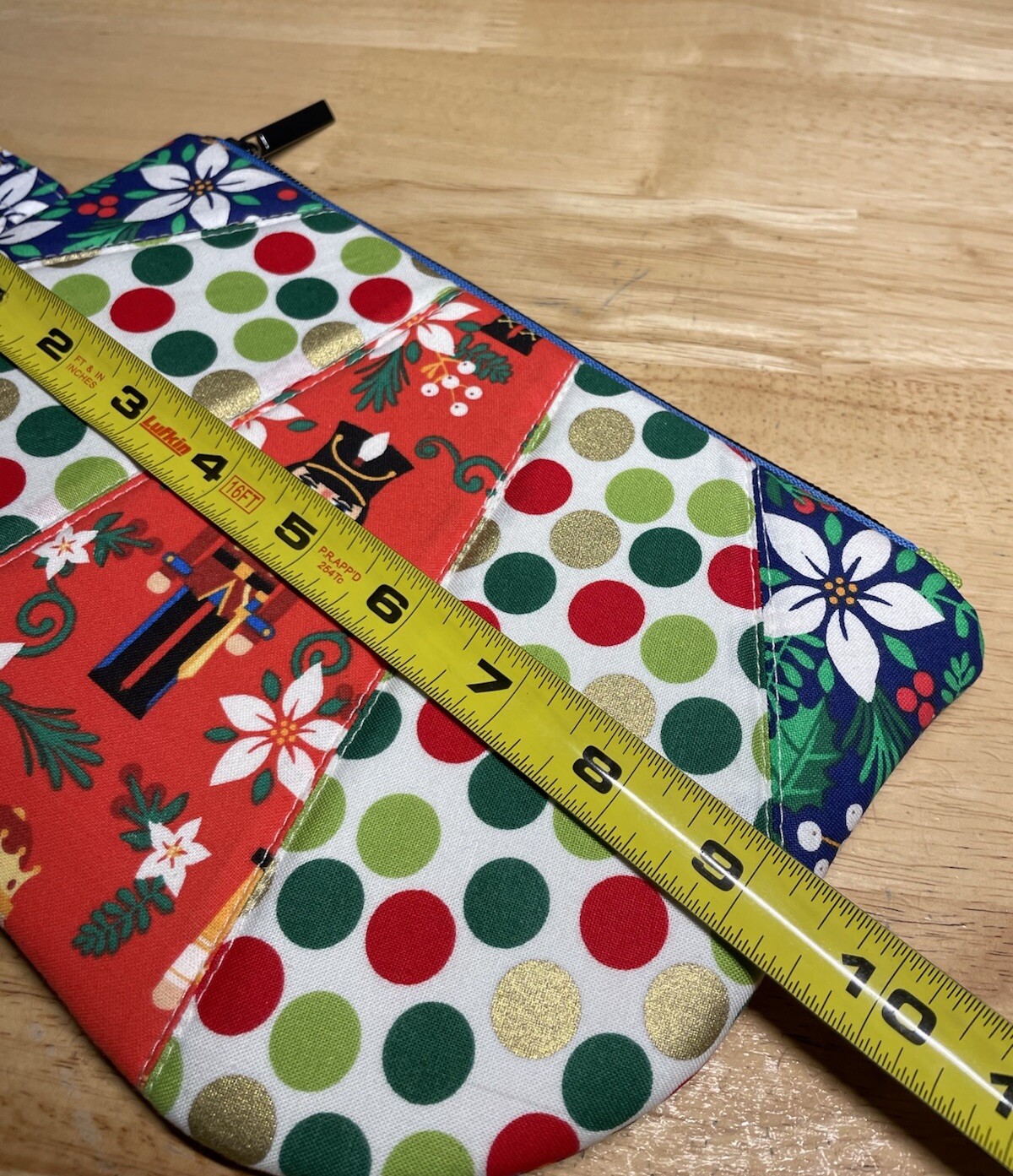Christmas Nutcracker Handmade Quilted Zippered Wristlet Pouch