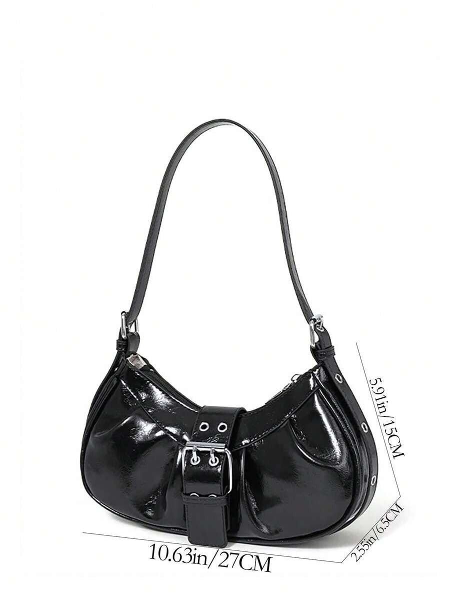 Y2K Vintage Distressed Motorcycle Hobo Bag Grommet Eyelet Rivet Shoulder Tote