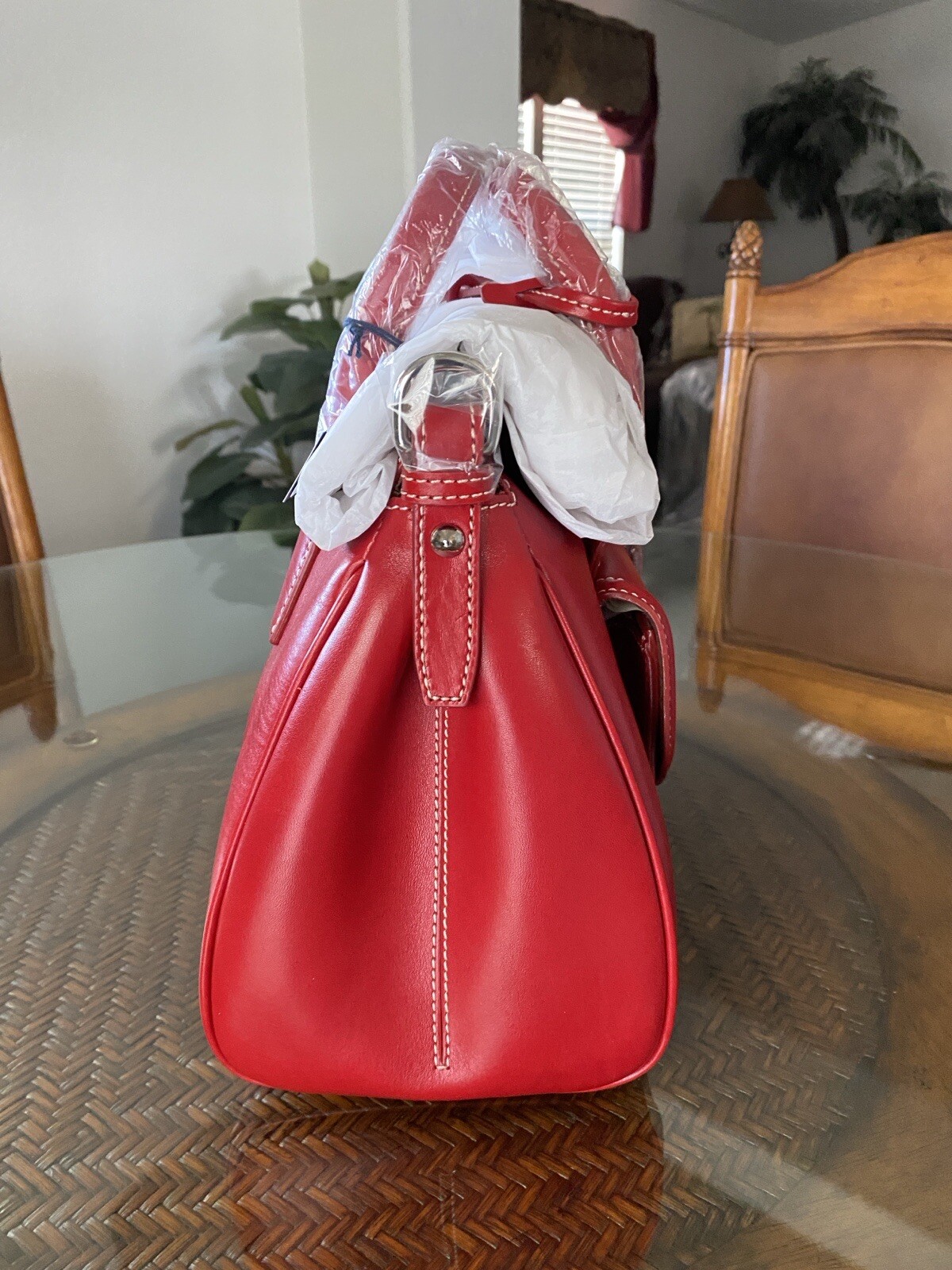 Dooney & Bourke Toscana ~Red~ Large Florentine Leather Front Pocket Satchel Bag