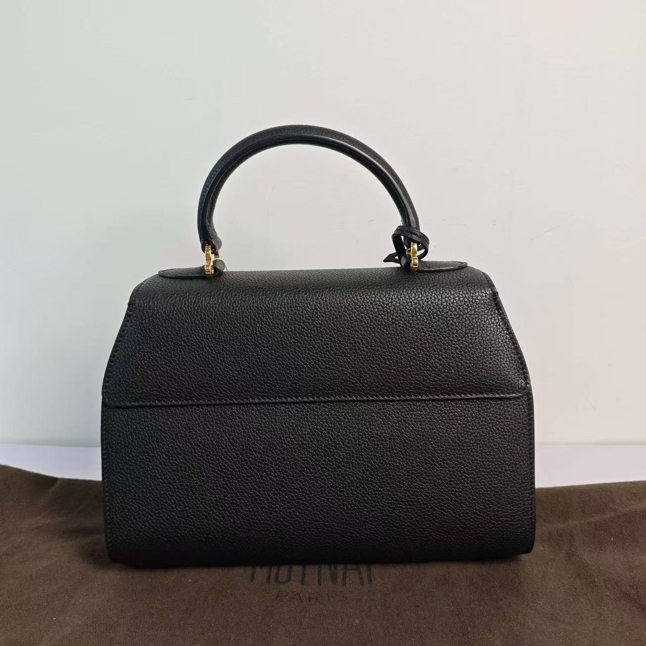 Moynat Rejane Black Leather Top Handle Shoulder Crossbody Bag Classic