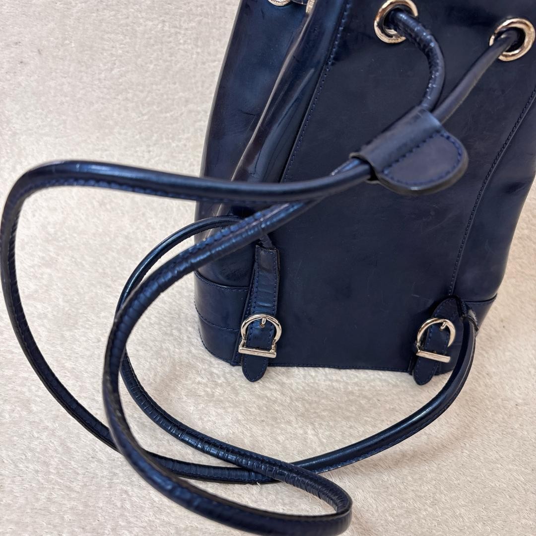 Salvatore Ferragamo Mini Bucket Backpack Enamel Navy 23cm x 21cm x 11.5cm Authen
