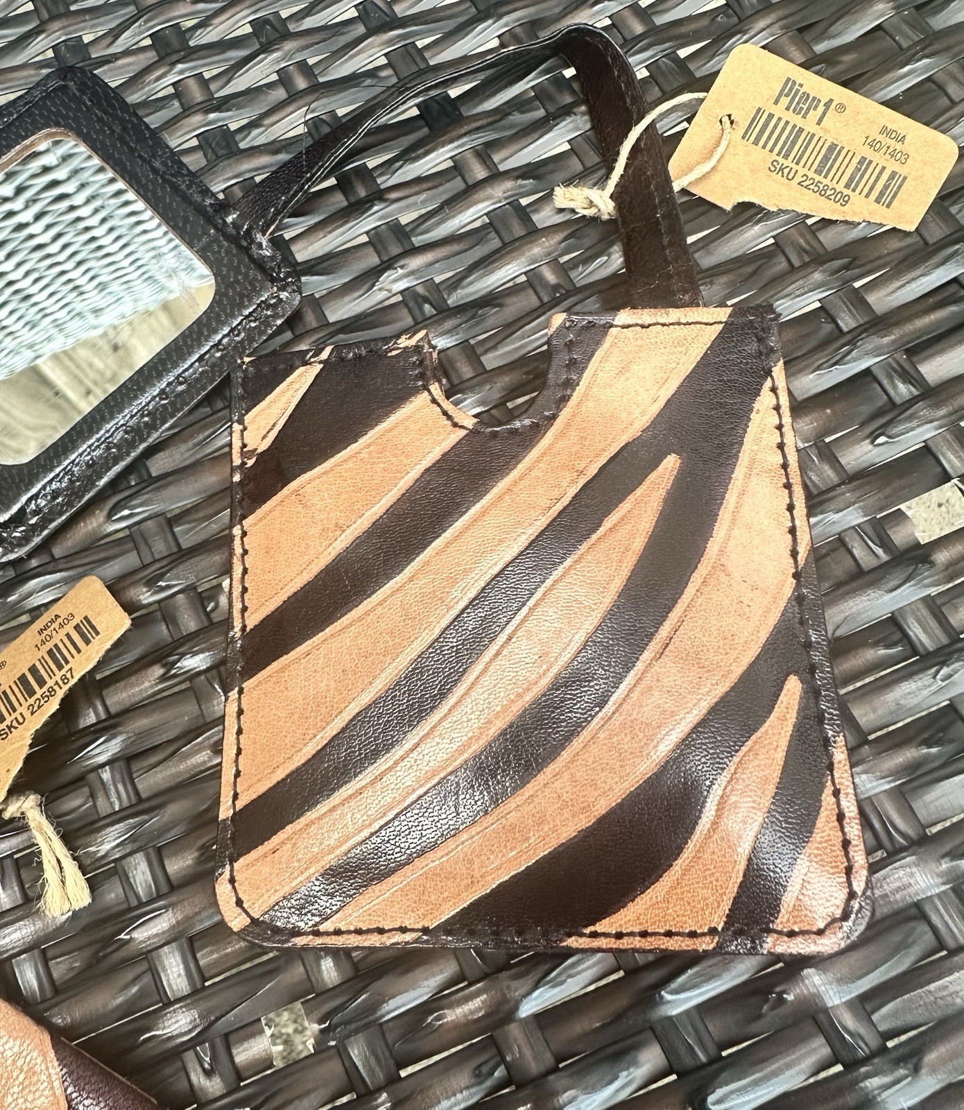 Pier 1 Zebra Print Leather Wristlet & Mirror Compact Set Made in India NWT