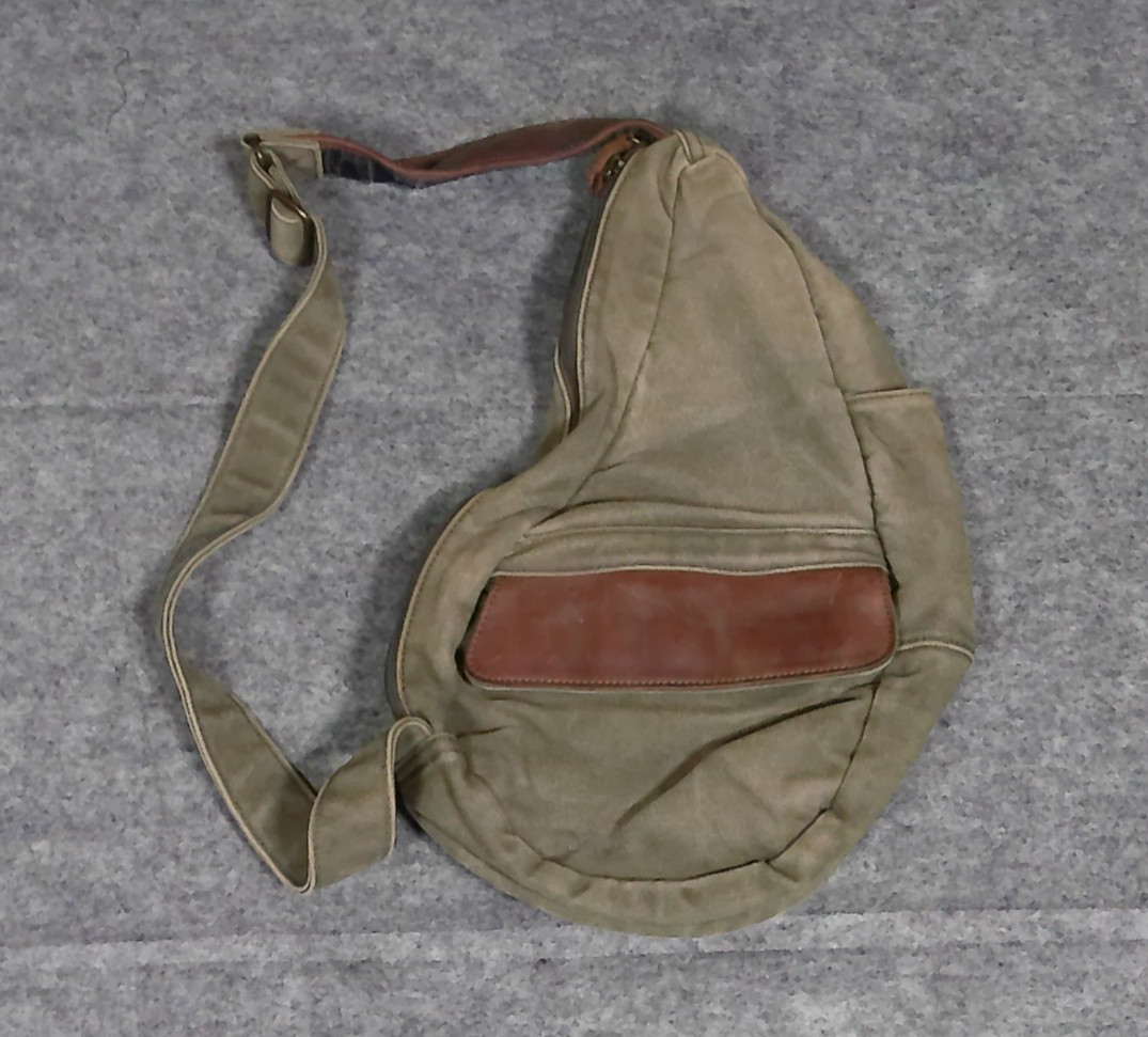 AmeriBag Healthy Back Bag Sling Canvas Tan Brown Leather Ergonomic Travel