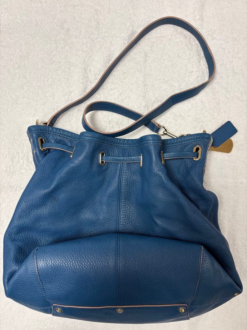 COACH Leather Shoulder Bag Drawstring Type Blue Navy