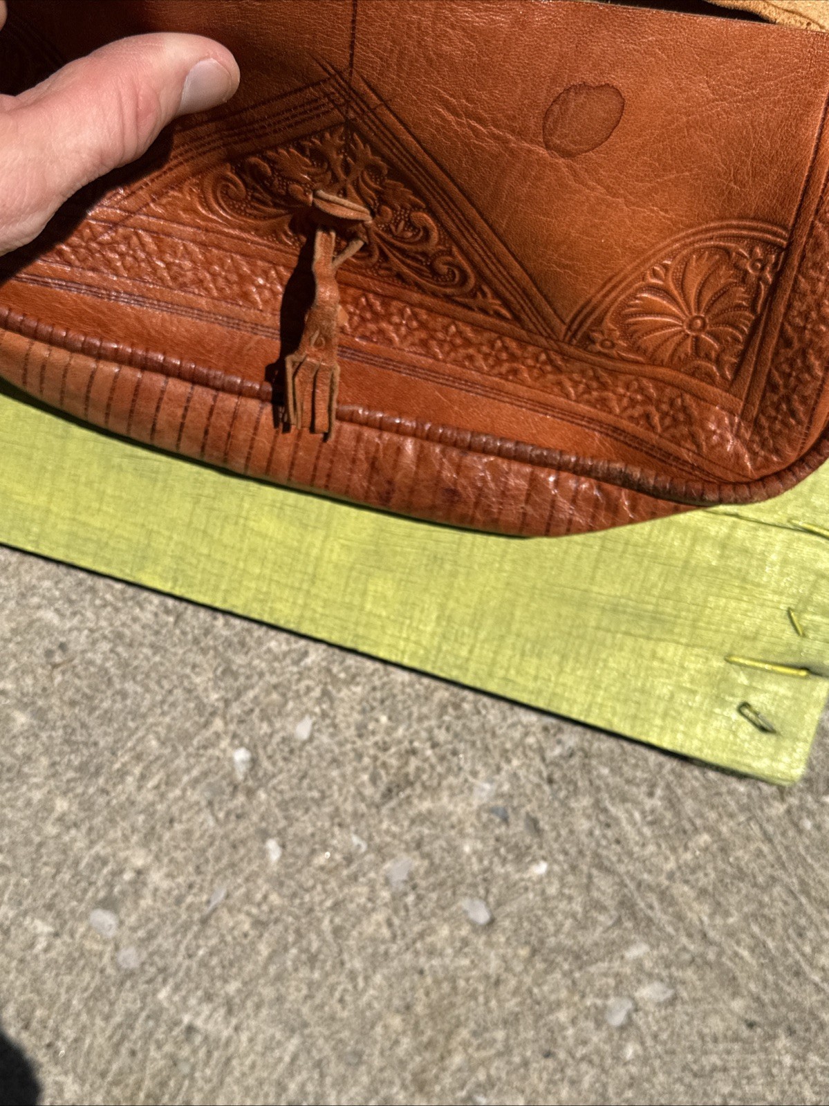 Vintage Goat Leather Purse Hand Tooled Maror Egypt Morocco 12×9” Used