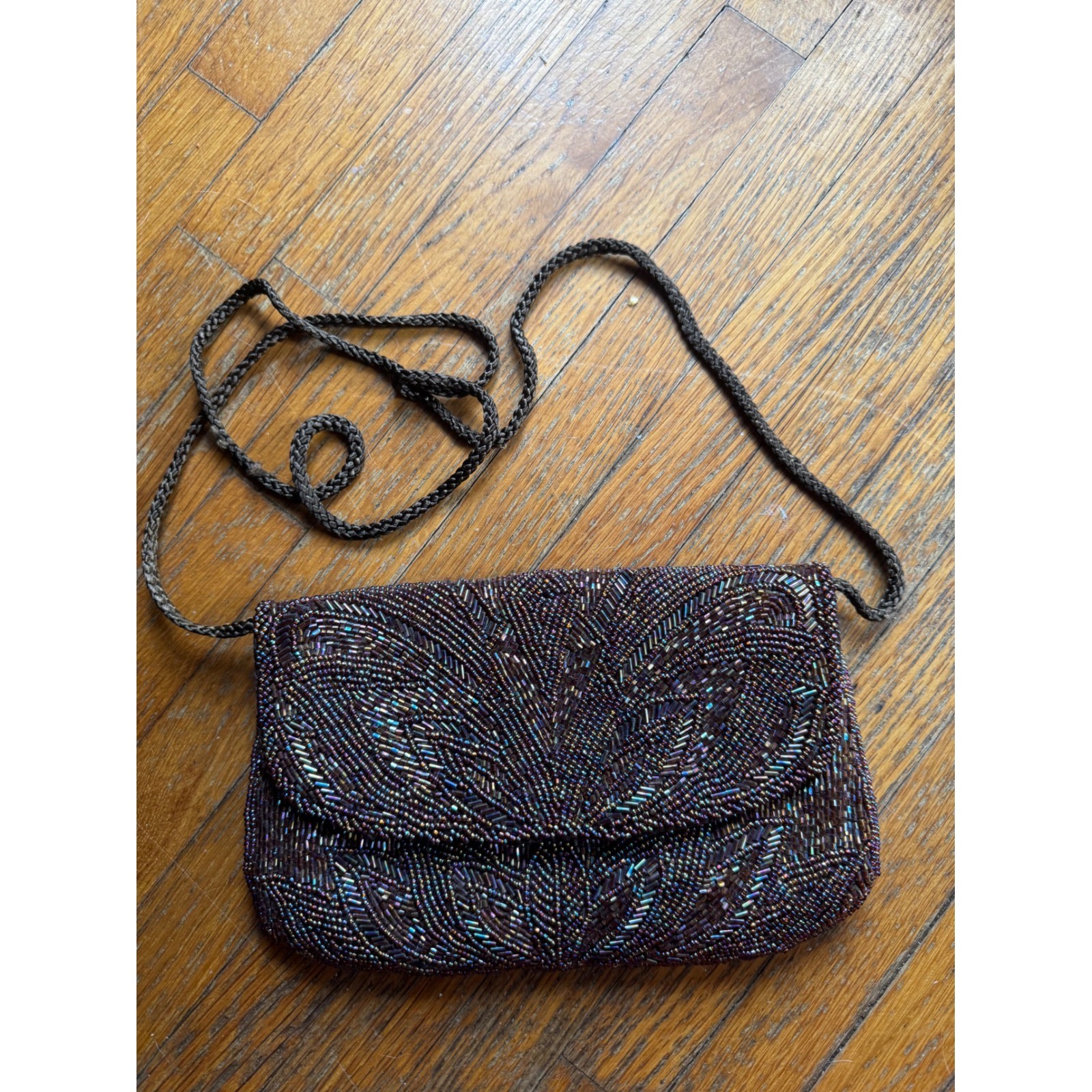 Preston & York Iridescent Brown Beaded Evening Bag Crossbody Clutch Formal