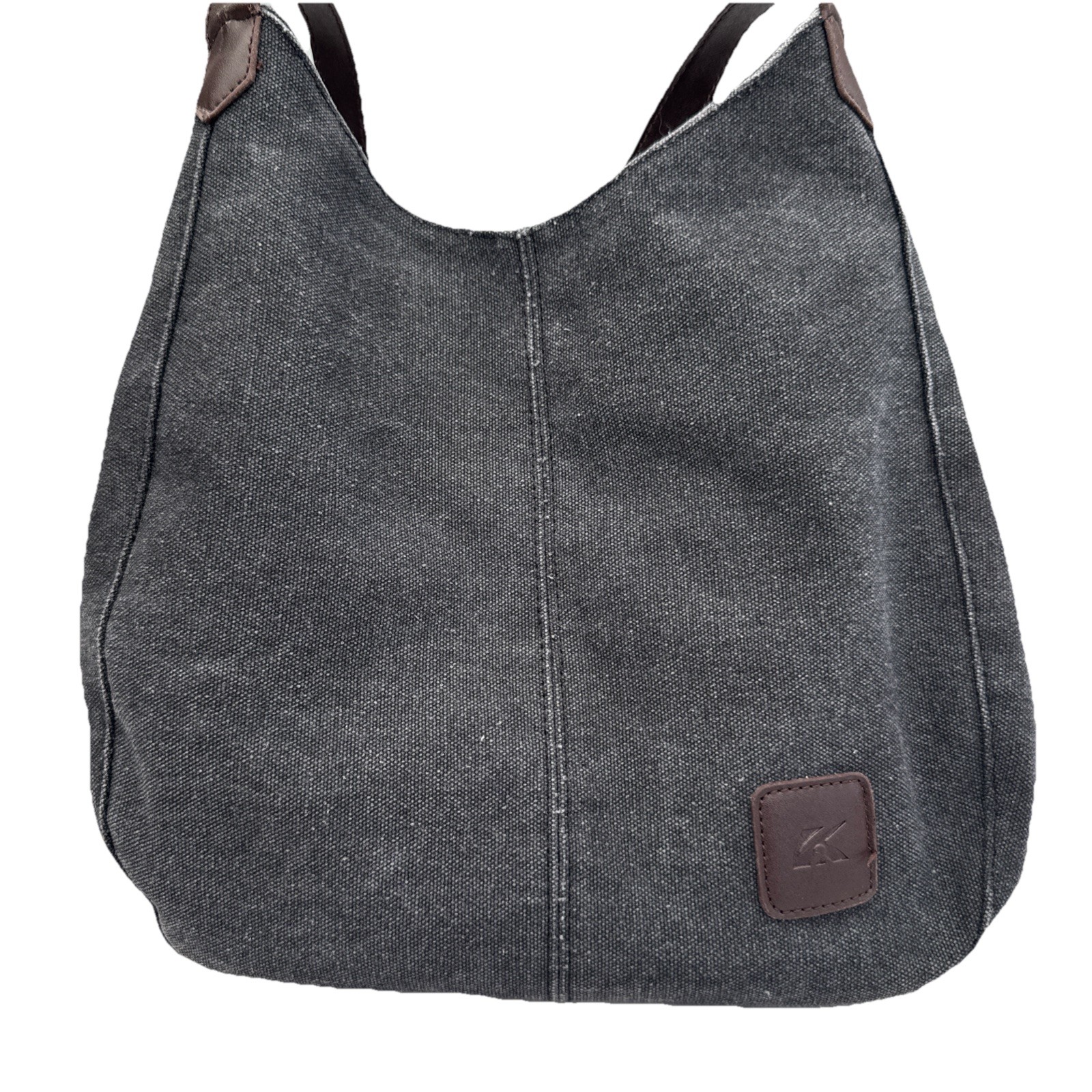 K2 canvas & leather hobo tote bag for women 18 x 28 cm black & brown