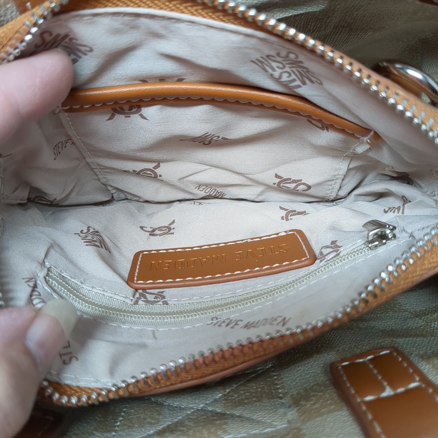 Steve Madden Sanibel Satchel Bag Bone W/ Embossed Logo W/Crossbody Strap