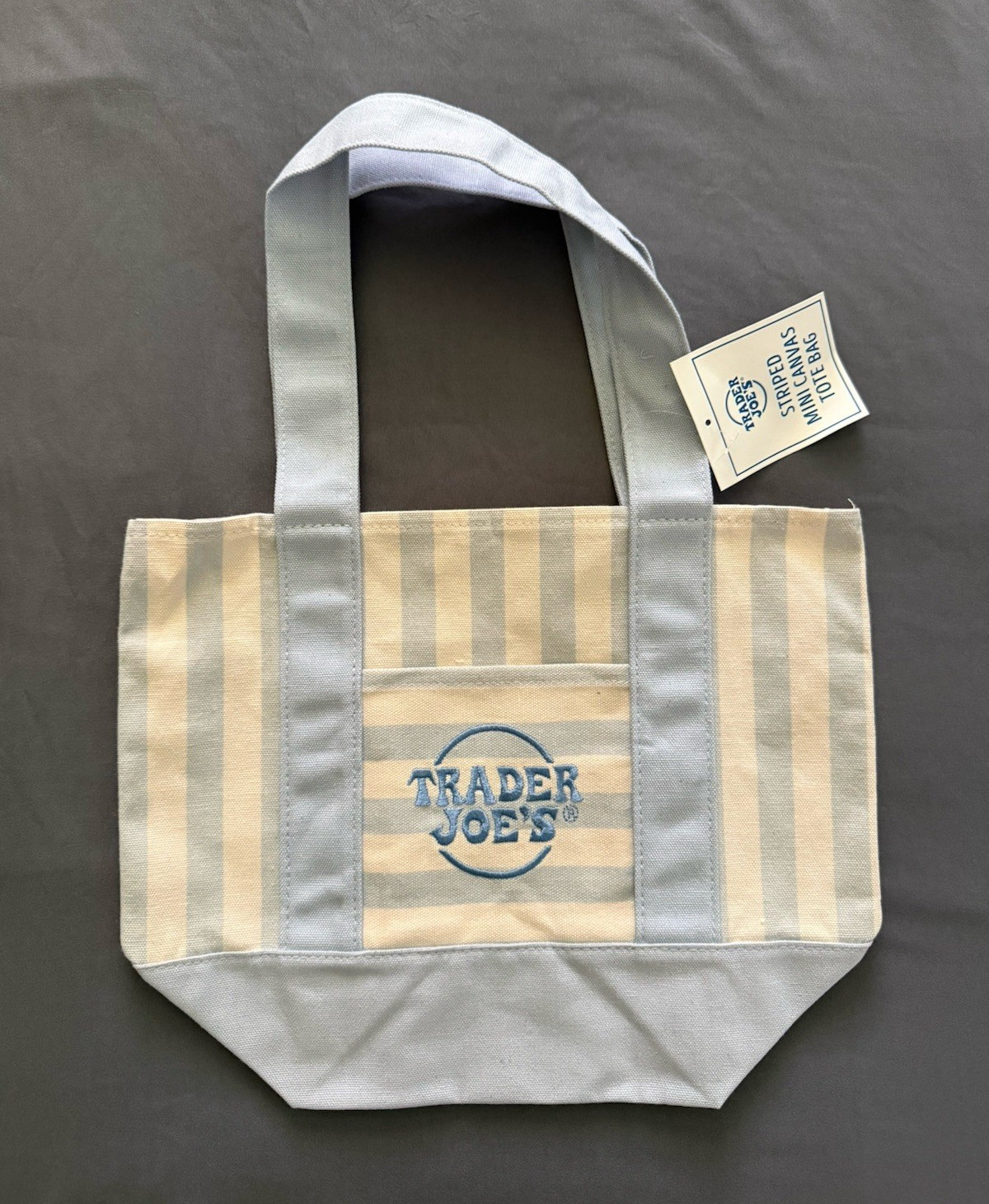 Trader Joe’s Mini Pastel Stripe Canvas Tote Bag Limited Edition – Blue