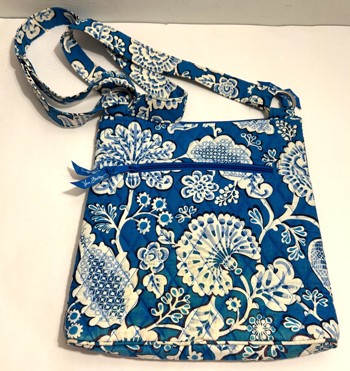 Vera Bradley White Blue Flowers Quilted Shoulder Crossbody Purse Bag