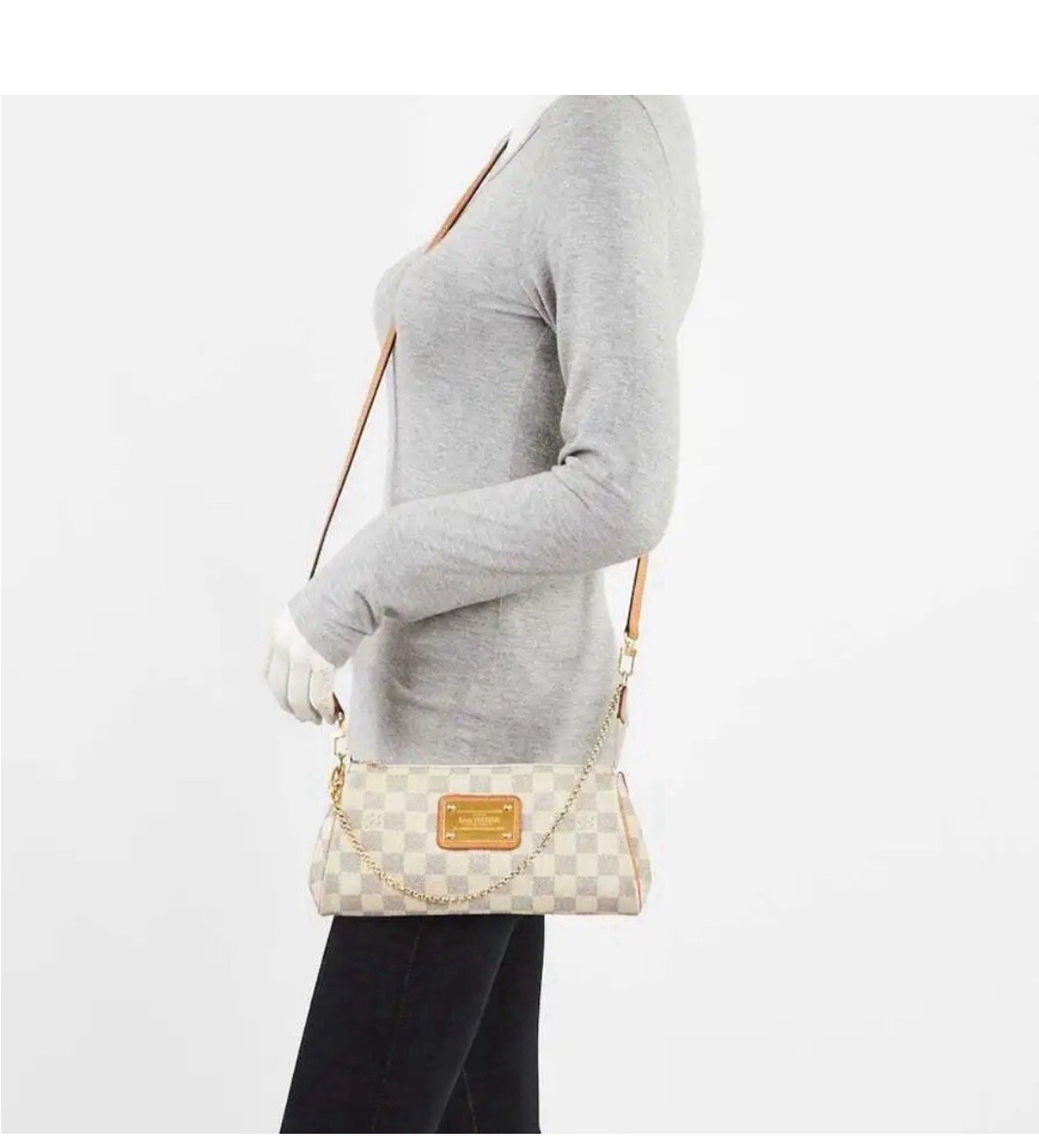 LOUIS VUITTON Authentic Eva Azur Damier Clutch Crossbody Bag MB0125