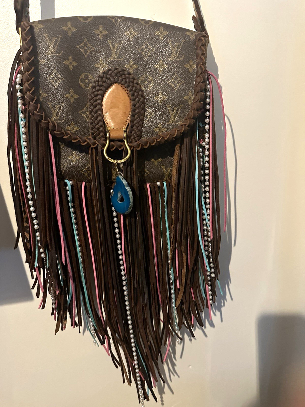 Louis Vuitton Monogram Crossbody Bag Buckle Closure Fringe Bag Charm Brown