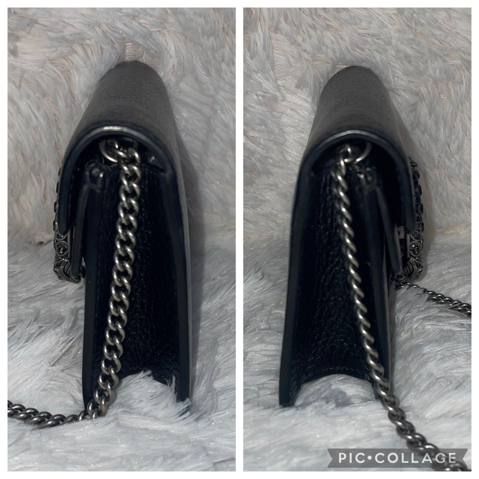 Gucci Dionysus Super Mini Crystal Black Leather Chain Crossbody Bag 476432