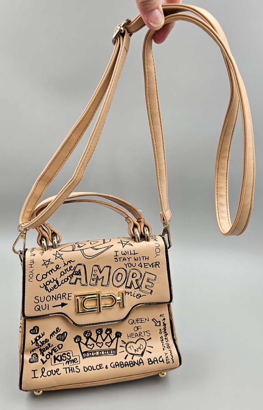 Women’s or Girl’s Beige Graffiti Handbag Shoulder Crossbody Purse Bag
