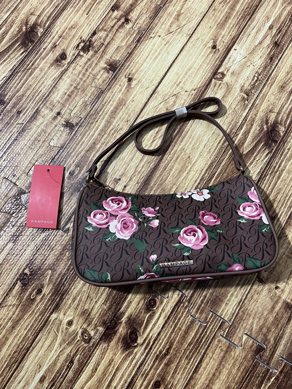 Rampage Brown And Pink Floral Hobo Shoulder Bag Spring 2022 NWT