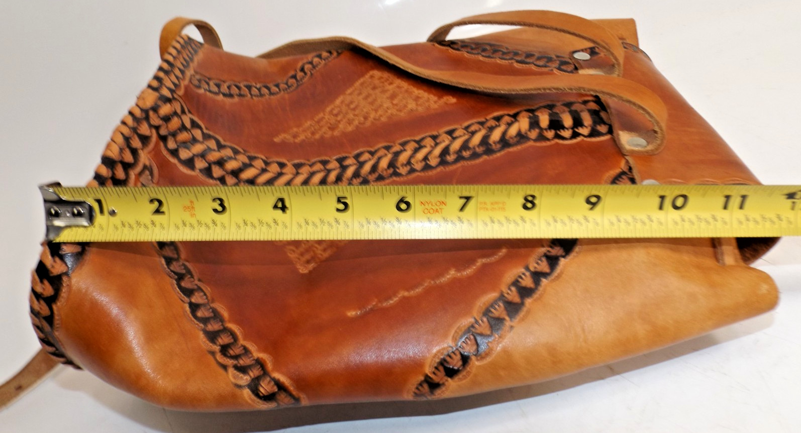 Leather Tooled & Stiched Backpack Purse Aztec design 13 x 9 x 5″