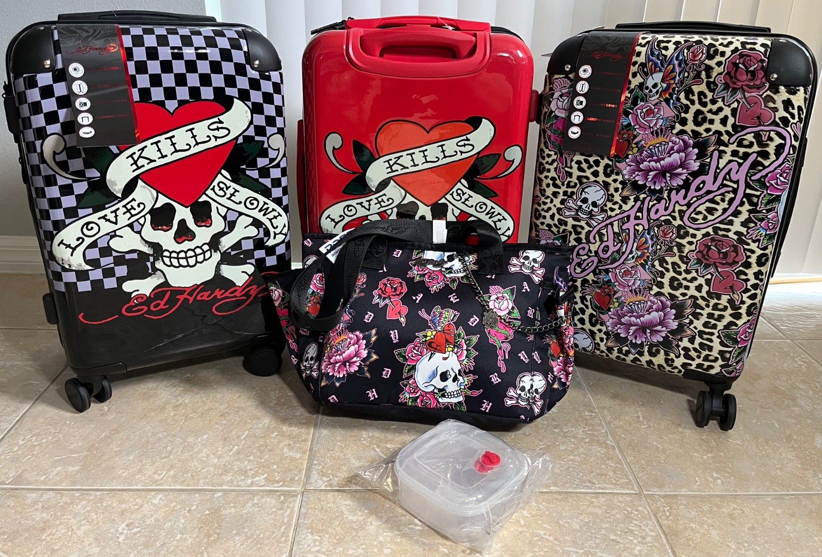 Ed Hardy Black Tattoos Lunch Tote Bag Insulated 2 Storage Containers Skull
