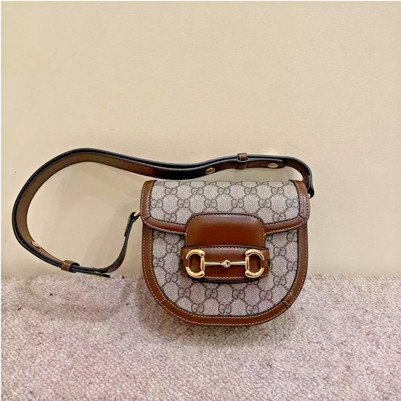 Authentic Gucci 1955 Horsebit Mini Shoulder Bag GG Supreme Canvas and Leather