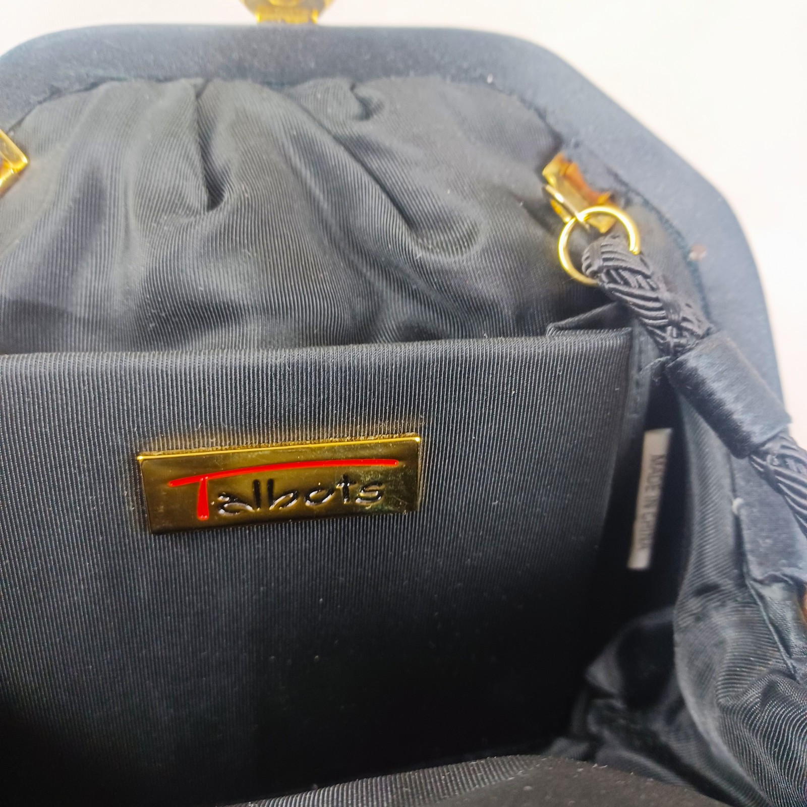 Talbots Black Woven Mini Purse 6 Inch Kiss Lock Coin Handbag Crossbody