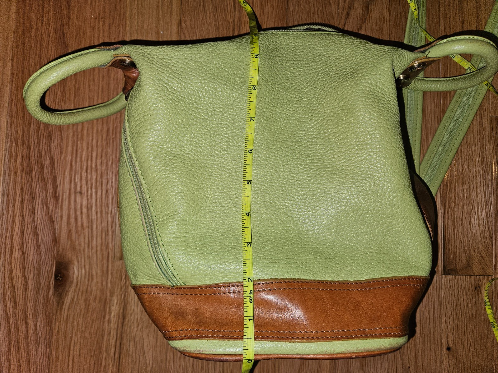 Valentina Italian leather convertible sling bag in a mint green And Brown Trim