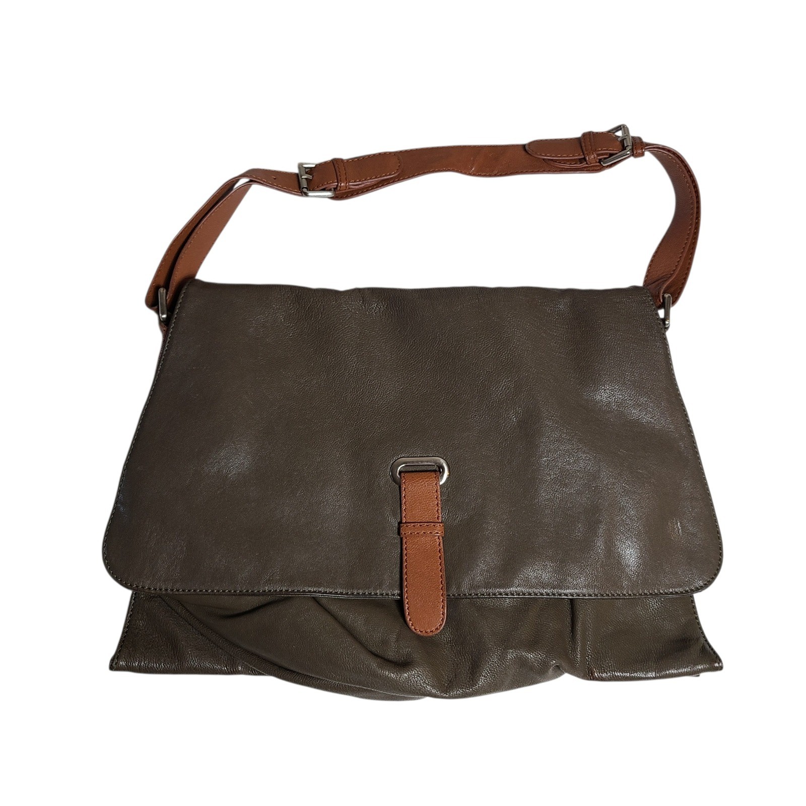 Sondra Roberts Espresso Brown Leather Satchel Bag Slouchy Hobo Vegan Boho Hippie