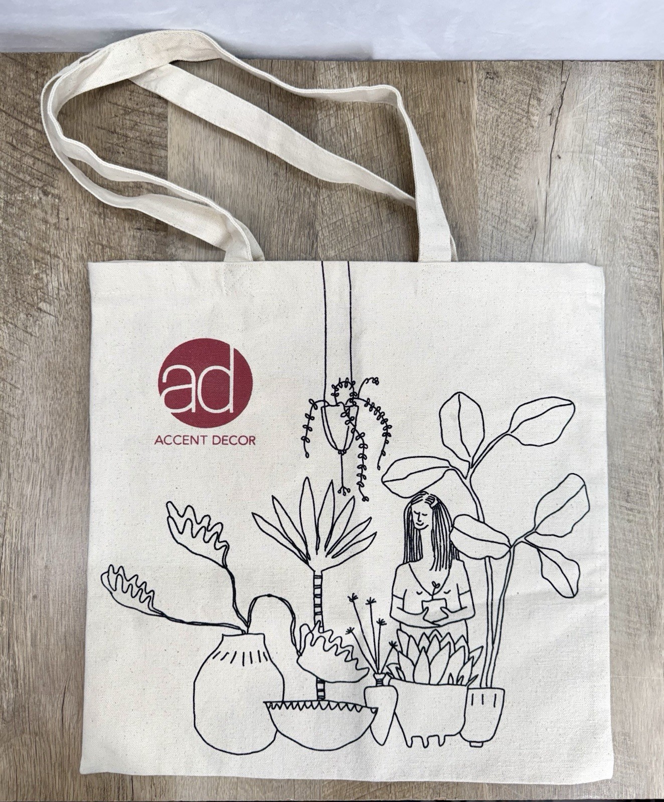Accent Decor AD Shopping Bag Tote Beige Canvas Happy Indoor Gardner Plant Parent