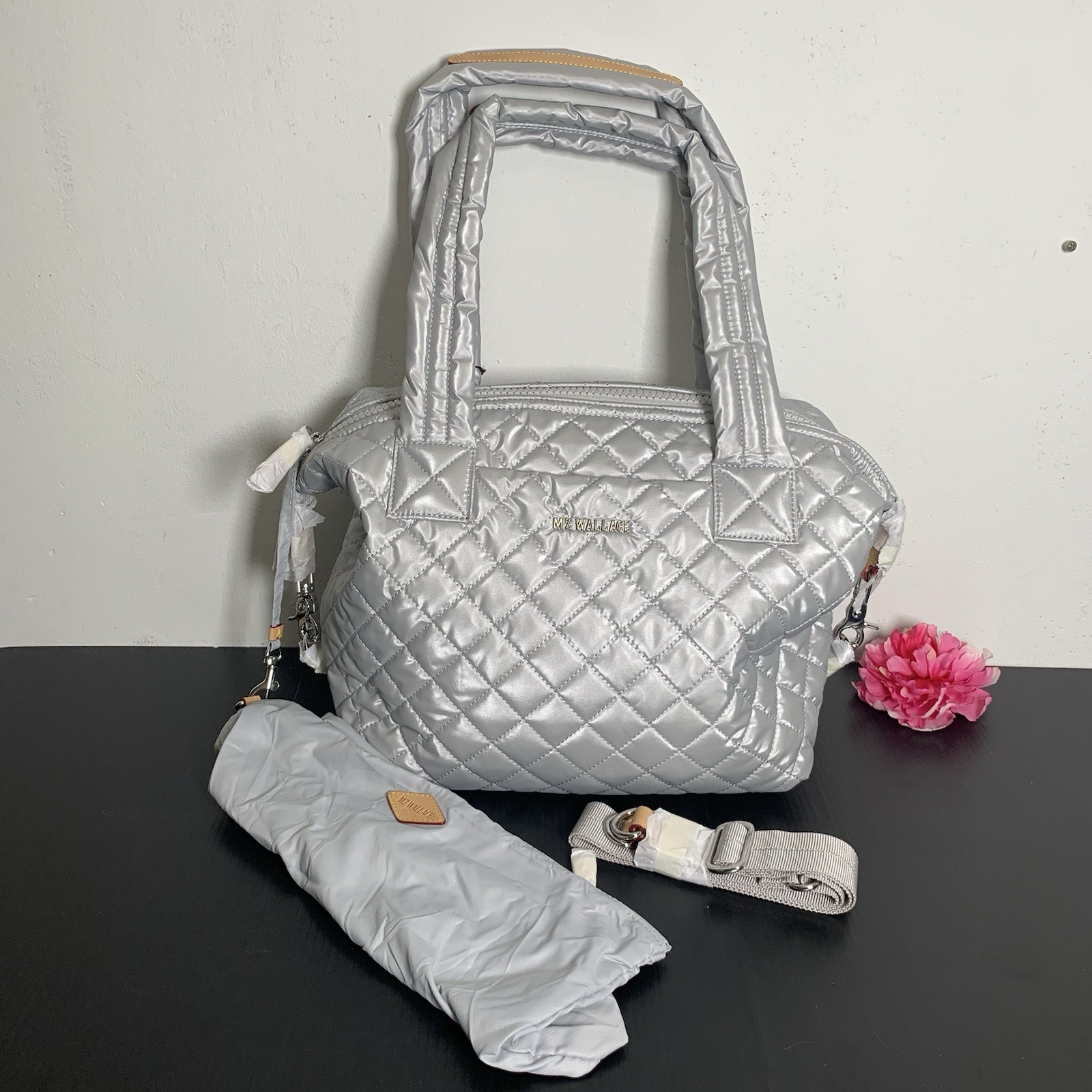 MZ Wallace – Sutton Deluxe Oyster Metallic Quilted Tote Bag – Style: 1285X1917