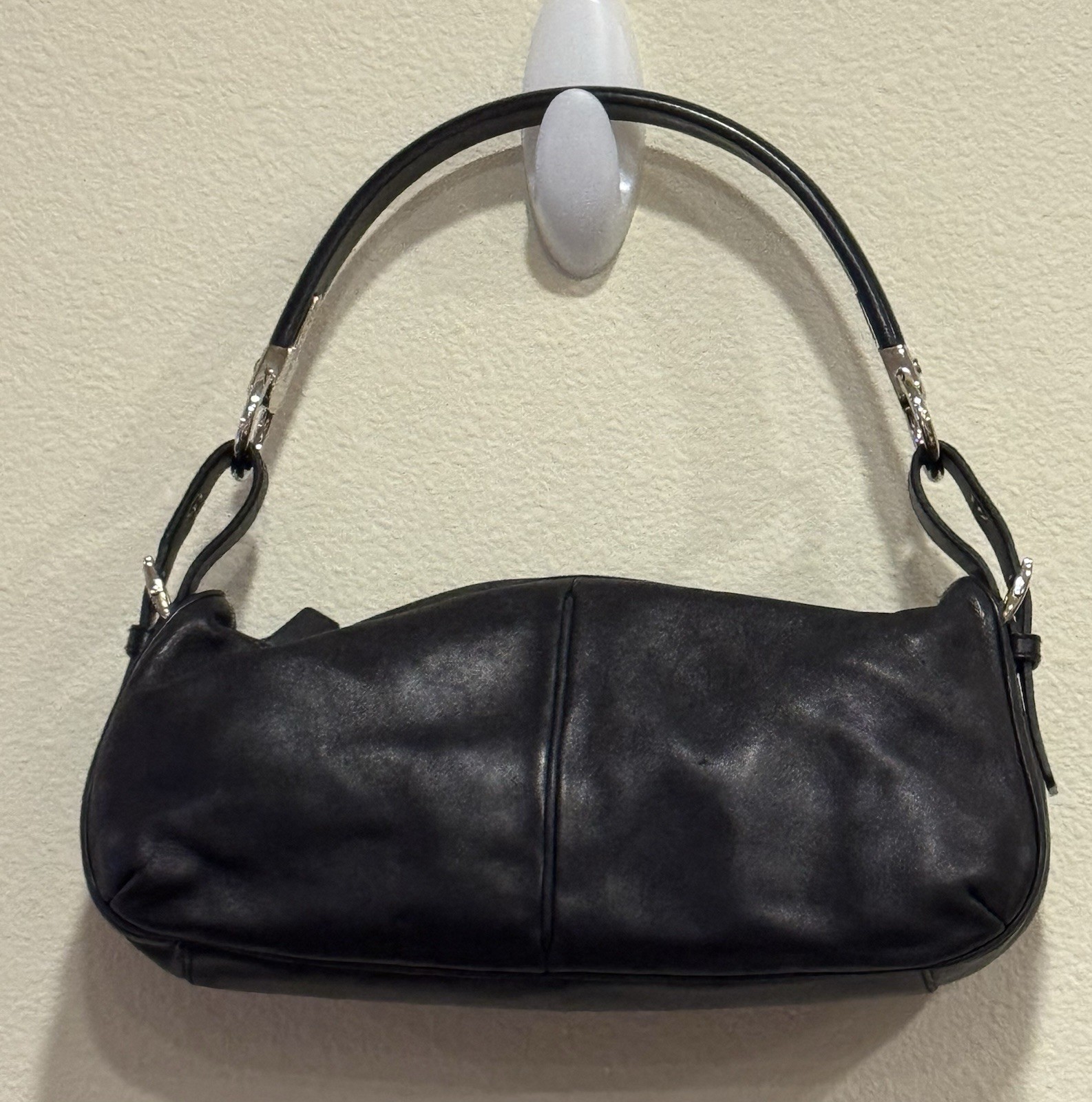 Sergio Rossi Black Leather Shoulder Bag Silver Hardware Italy Dust Bag Included