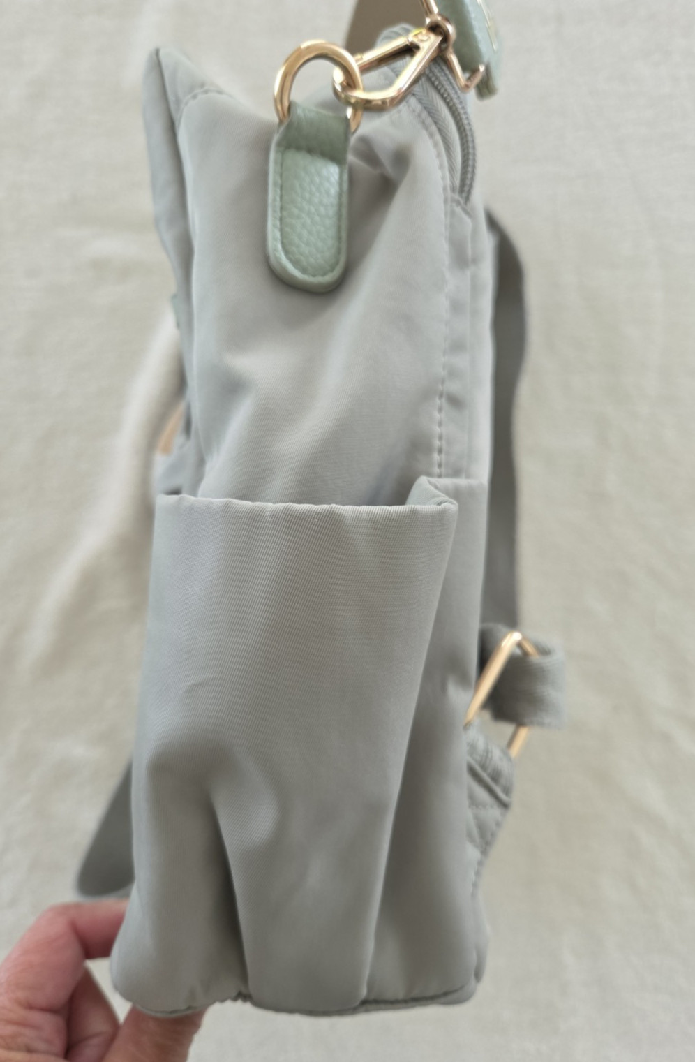 Haute Hippie On The Go Backpack Gray Green Nylon Diaper Bag Zip Pockets Zipper