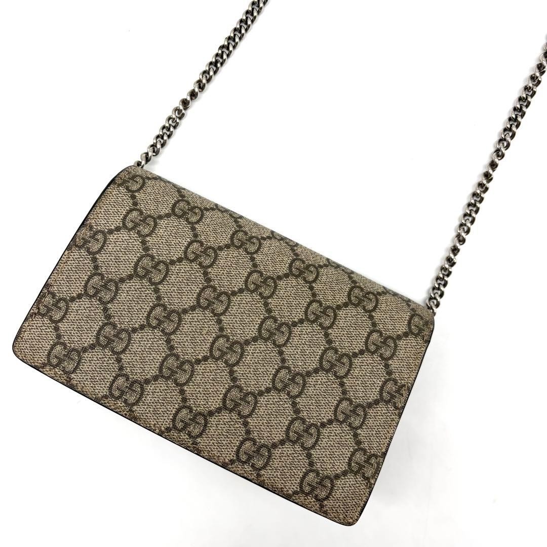 GUCCI Dionysus Super Mini Chain Shoulder Bag Brown Leather Unisex Authentic