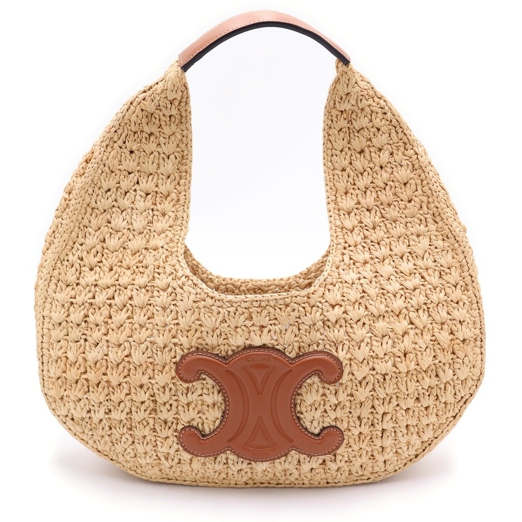 Celine Classic Panier Raffia Leather Hobo Bag Beige Brown