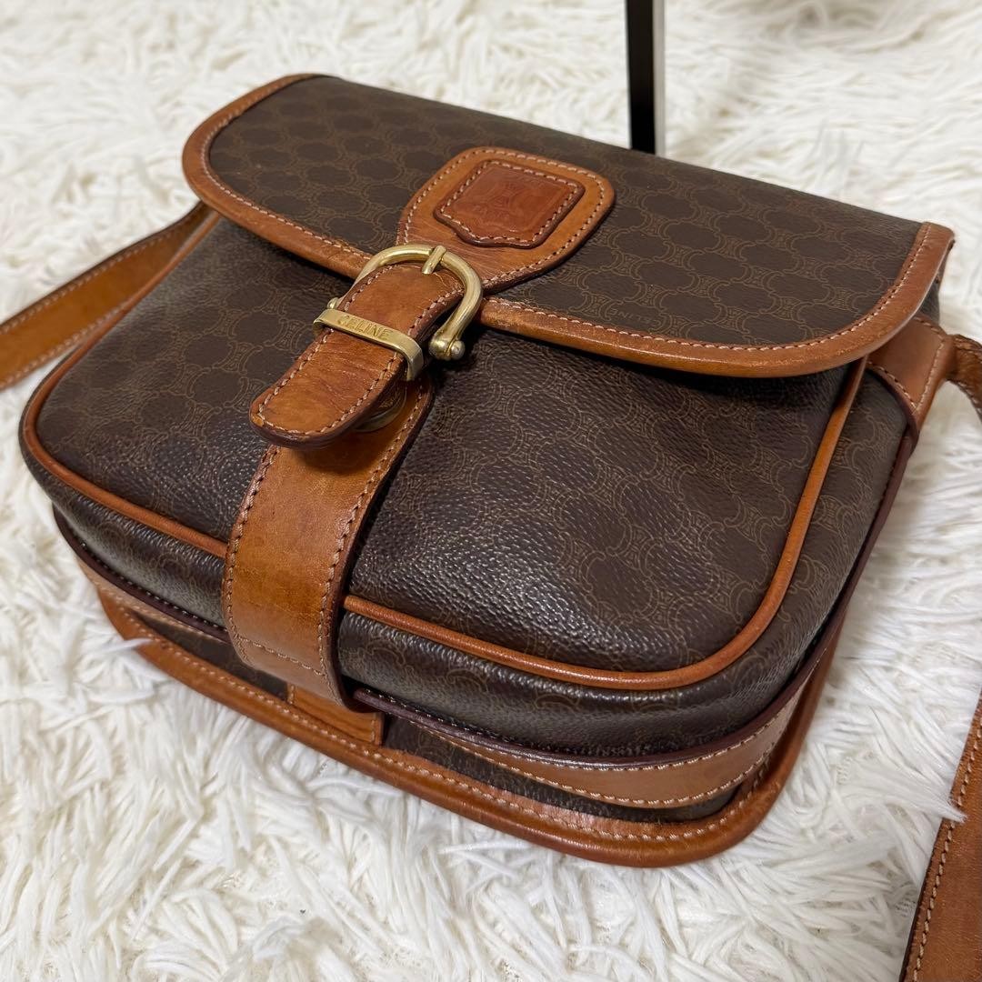 Celine Triomphe Macadam Shoulder Bag PVC Leather Brown Rare Vintage Classic