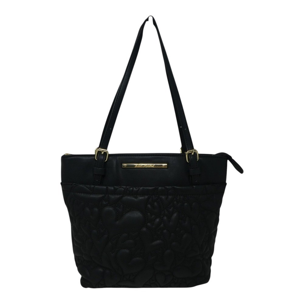 Betsey Johnson Be Mine Tote Bag Womens Medium Black Quilted Hearts Floral Lining