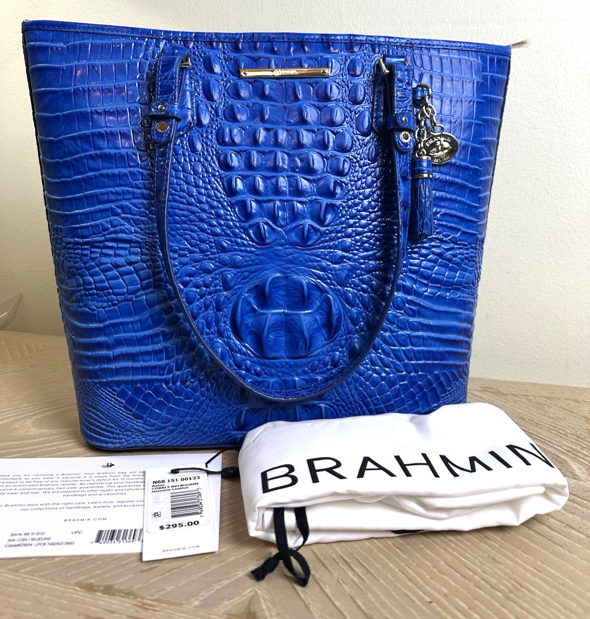 BRAHMIN COBALT BLUE LARGE ASHER MELBOURNE LEATHER TOTE HANDBAG w TASSEL