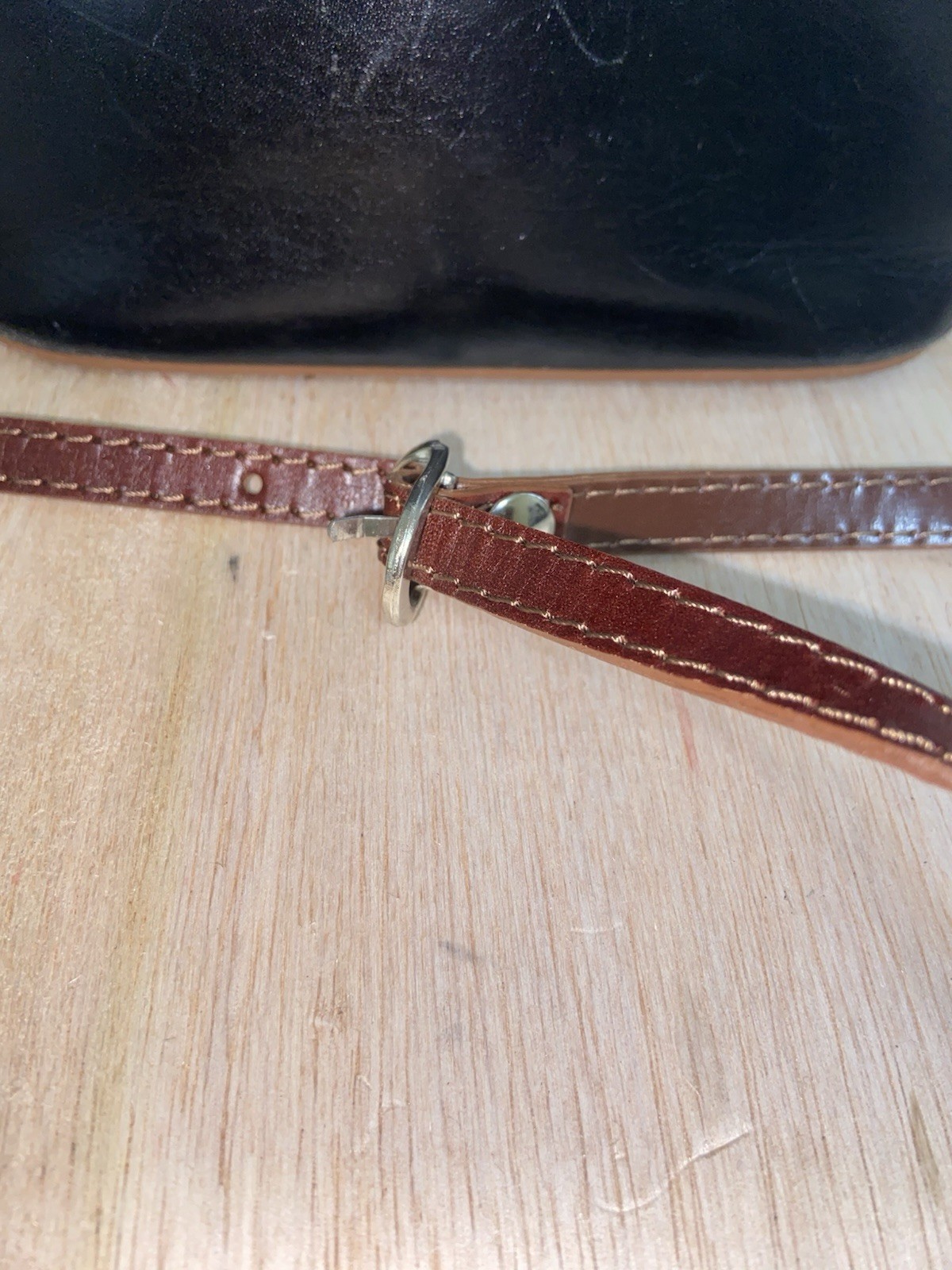 Vera Pelle Italian Leather Crossbody Bag Black & Brown Adjustable Strap
