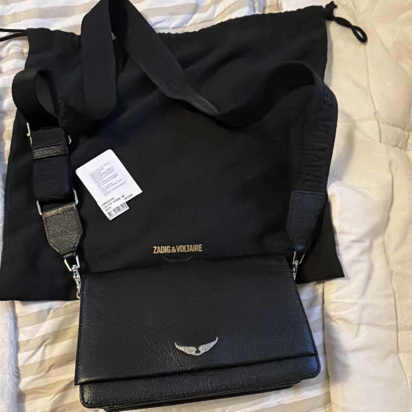 Zadig & Voltaire Lolita Wings Black Small Crossbody, Detachable Strap, Logo