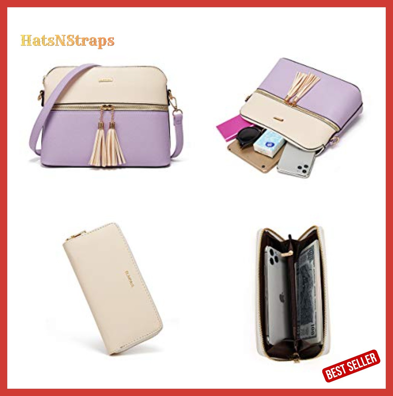 Women Satchel Handbag Set 4 Piece Tote Shoulder Bag Messenger Wallet Card Holder