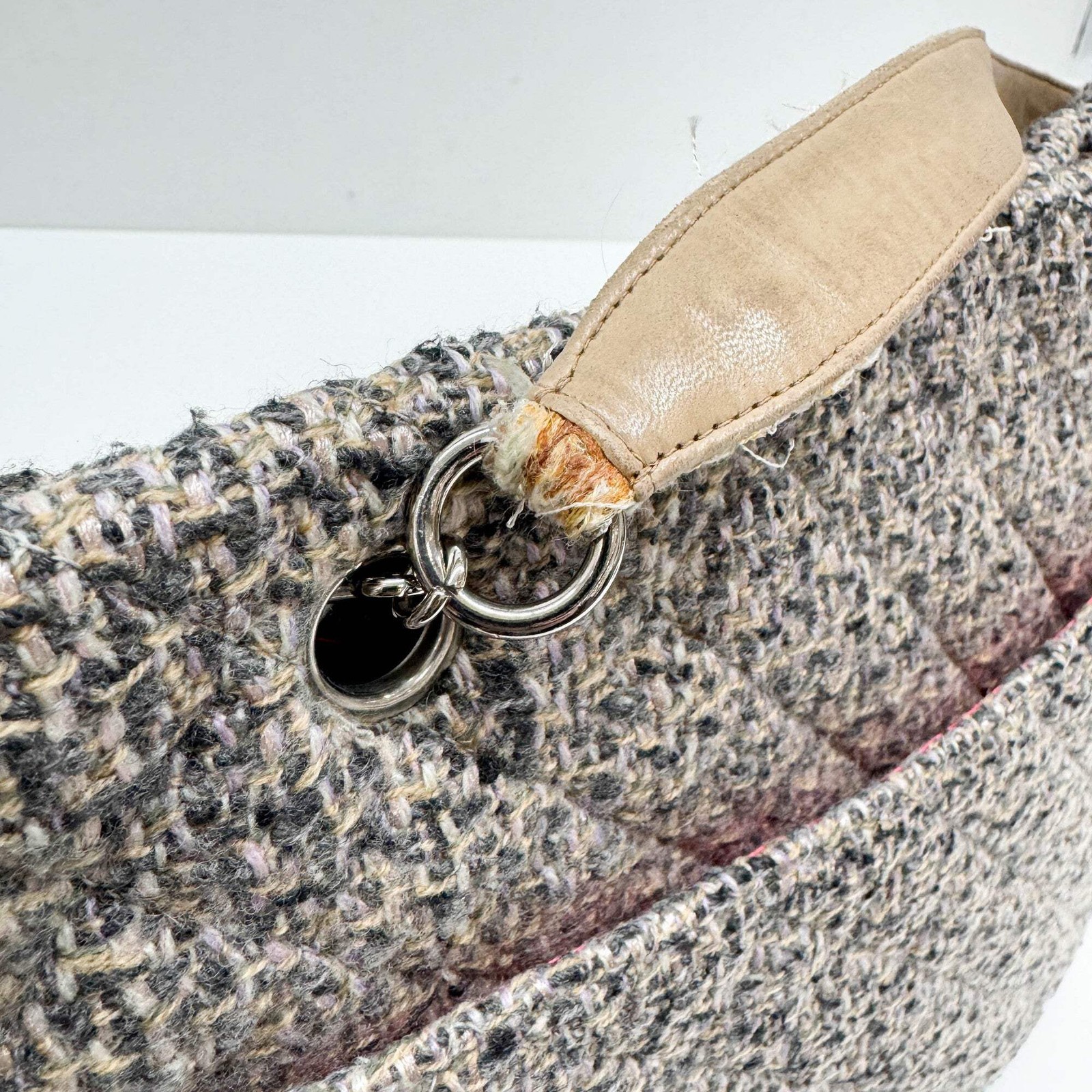 CHANEL Cambon 2004-2005 Matelasse Gray Tweed Shoulder Tote Bag