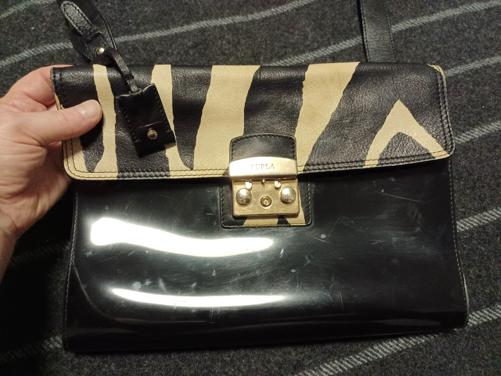 Furla Black PVC and BROWN ANIMAL PRINT Leather Candy Pochette JELLY Shoulder Bag