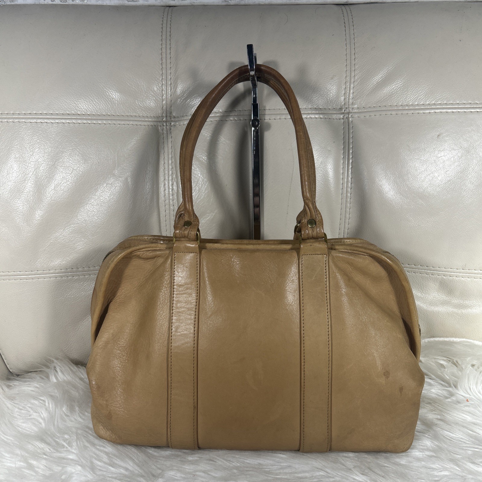 VTG 80s COACH Bag Soft Satchel Handbag Tan Leather Dr Bag USA 4055 Free Ship