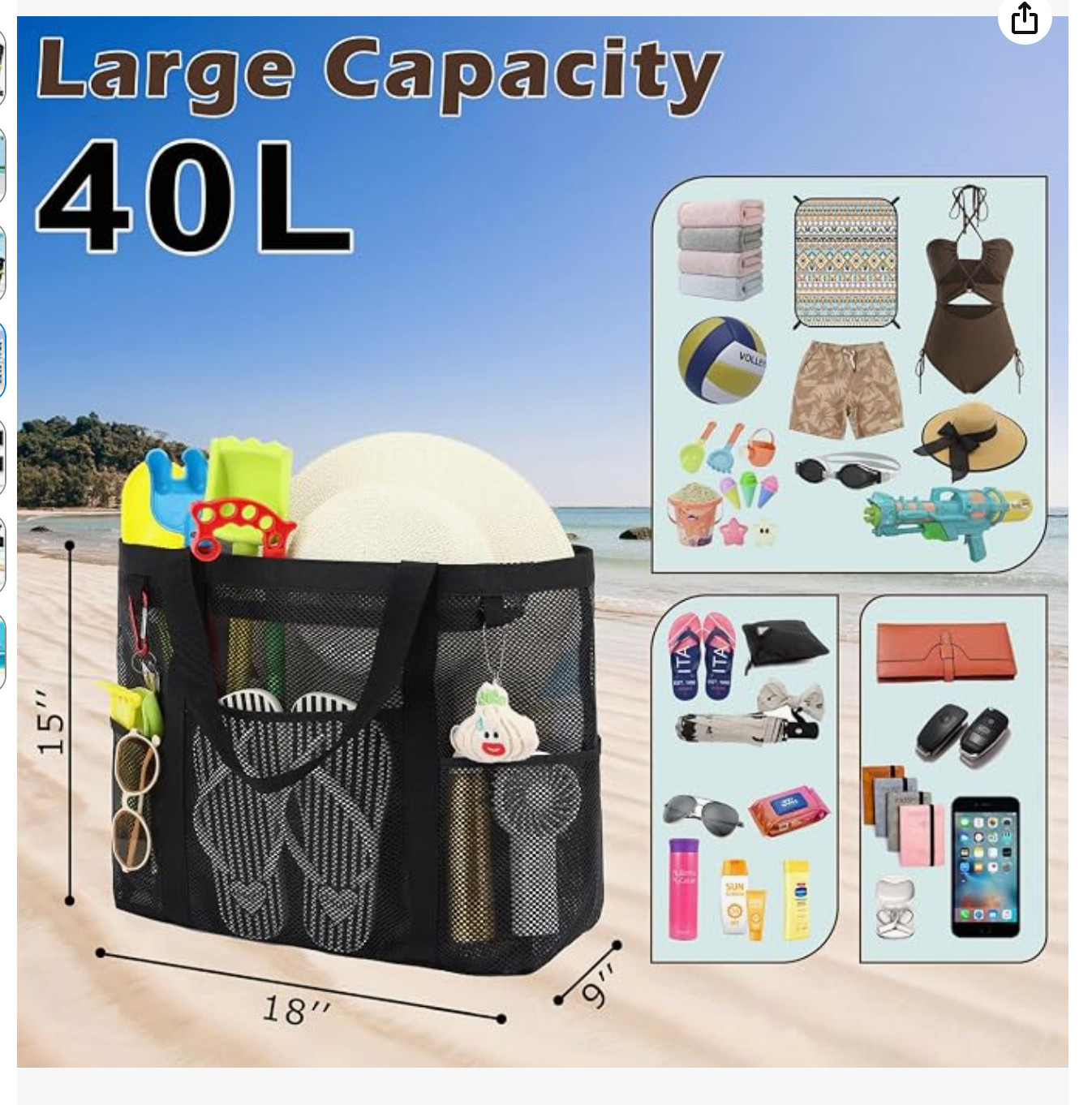 Mesh Beach Bag with Zipper for Women, Large Beach Tote Sandproof Toys Pool Swim