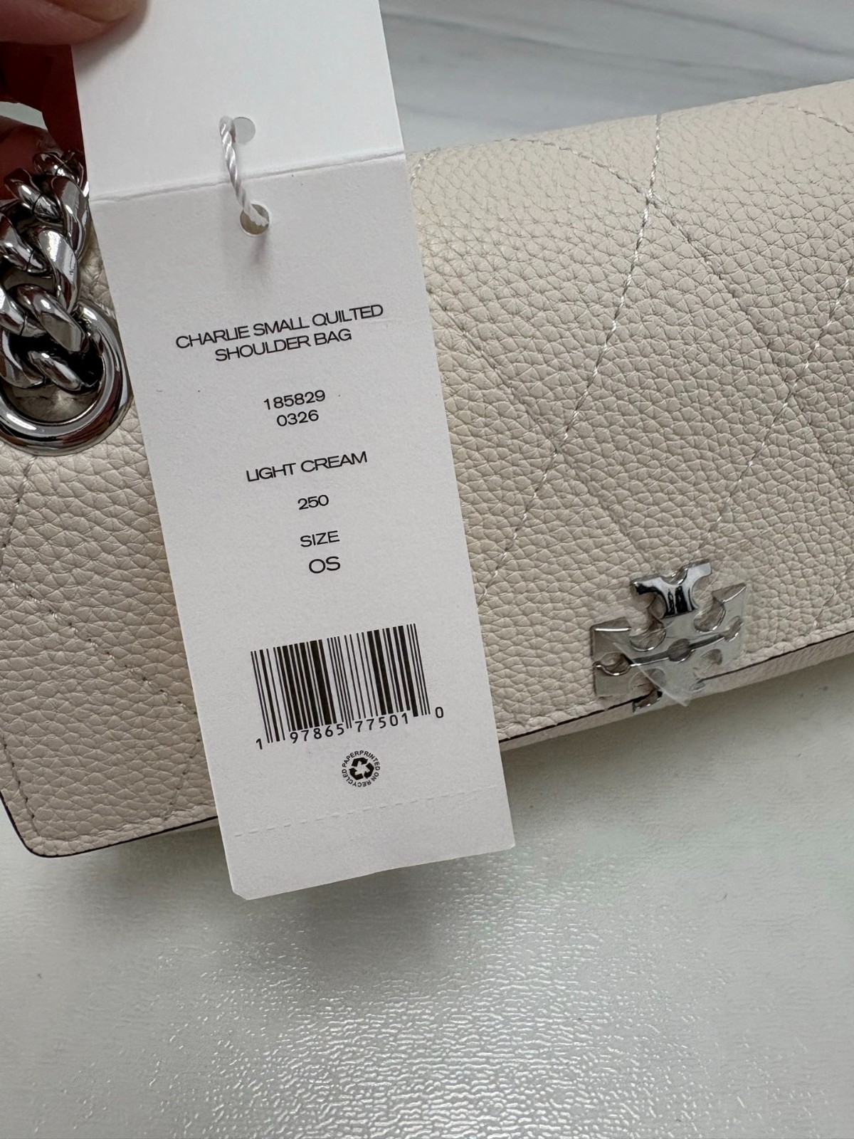 Tory Burch Charlie Small Quilted Leather Chain Shoulder Crossbody Bag Cream