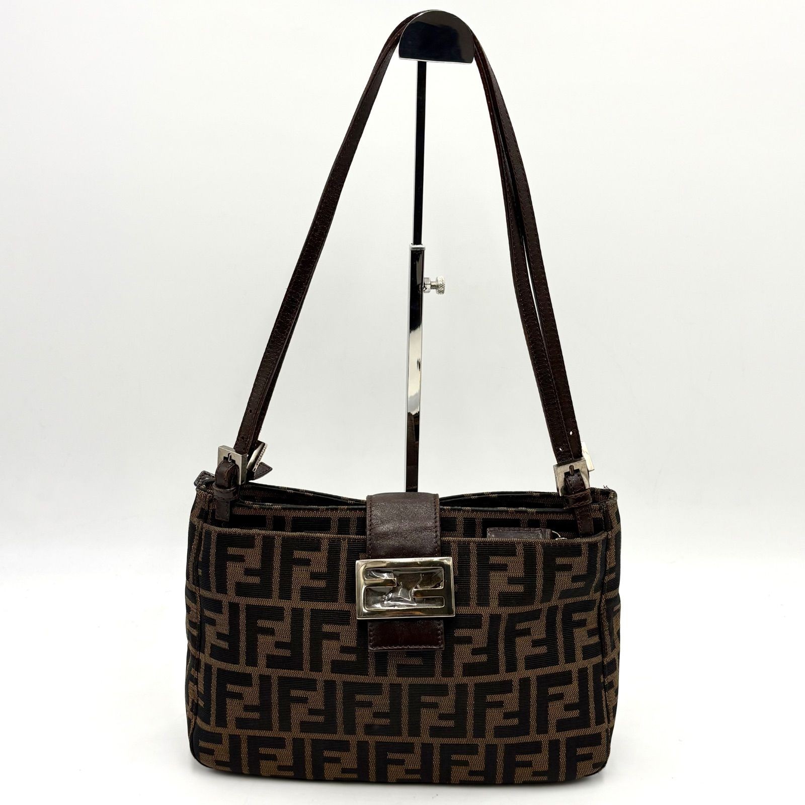 Auth FENDI Zucca Print Mamma Bucket Shoulder Bag FF Hardware 2Y8985
