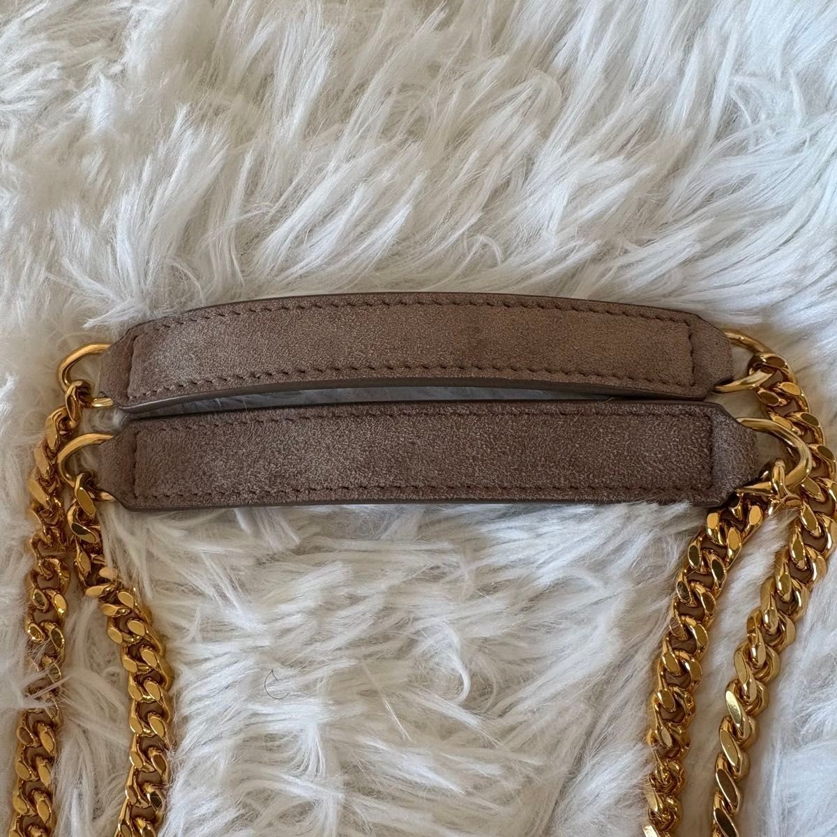SAINT LAURENT LOULOU Suede Beige Gray Shoulder Small Chain Bag