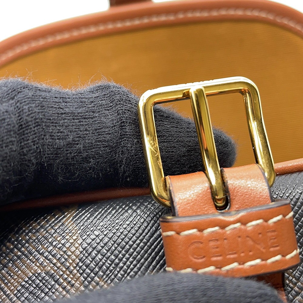 Celine Triomphe Folco Medium Leather 191502BZJ.04LU Shoulder Bag Tan #TZB1415