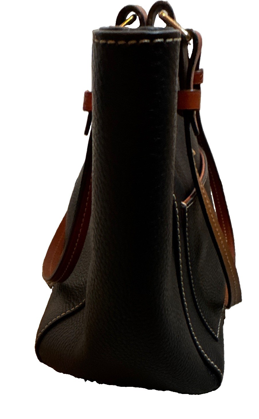 Dooney & Bourke Black Pebbled Zip Tote, Red Lining, Pockets, Gold Hardware