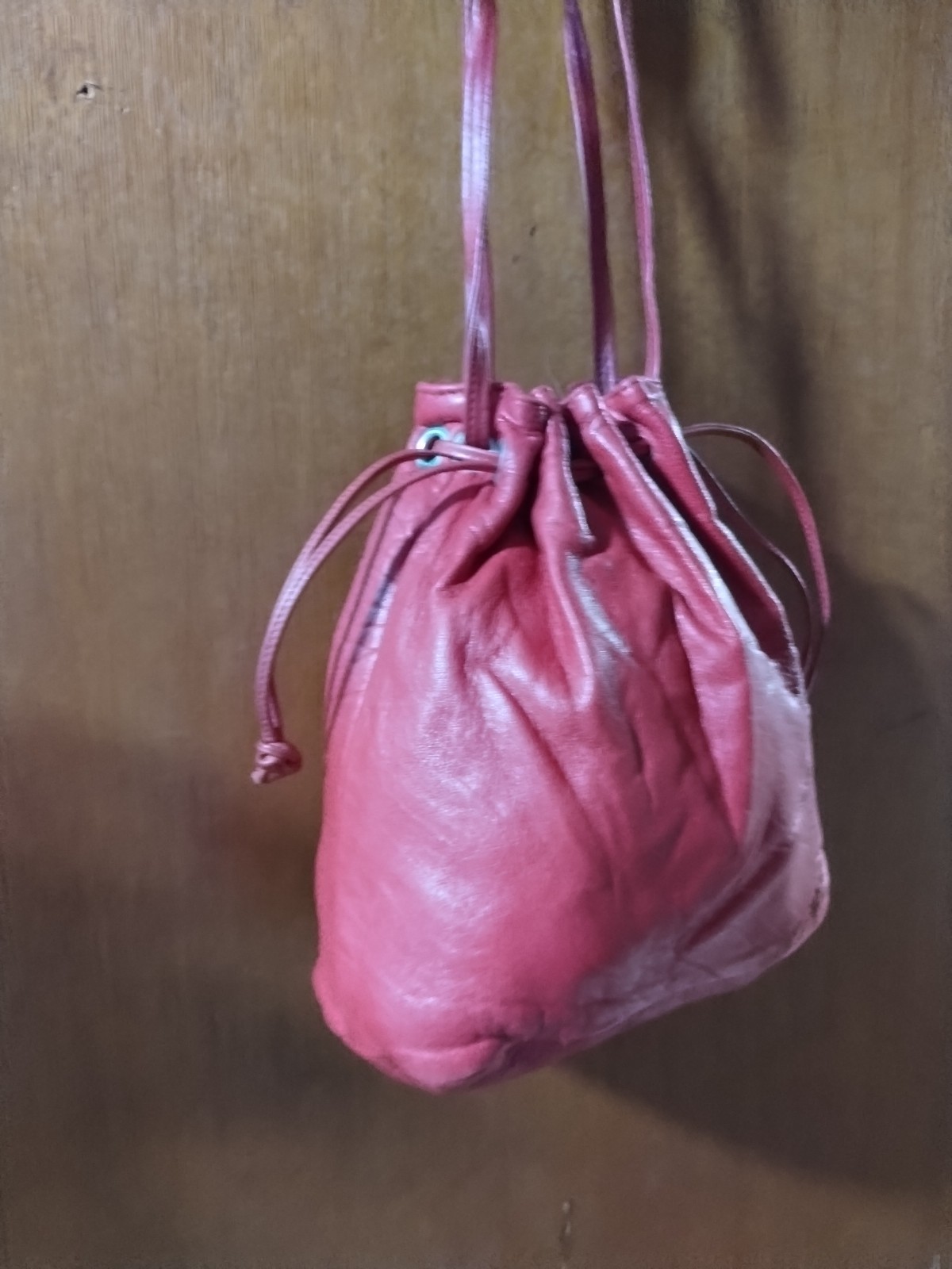 L.J. Simone Red Leather Bucket Bag Soft Shell