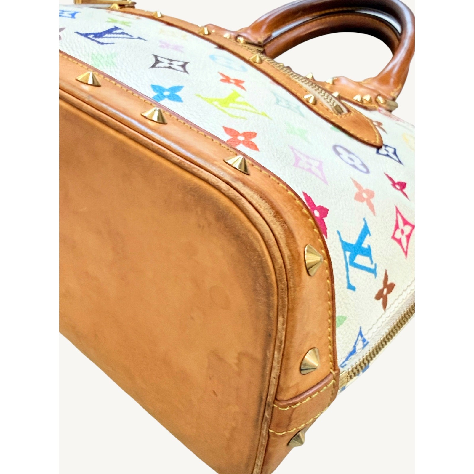 Louis Vuitton x Takashi Murakami Alma MM White Multicolor Monogram Bag Auth