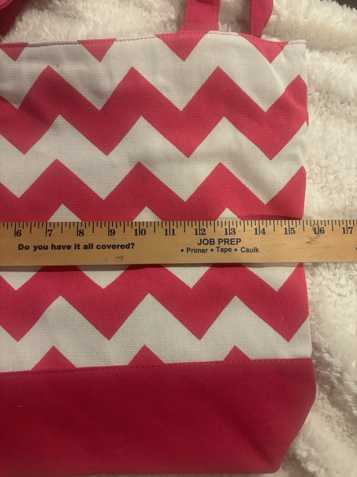 Tote Bag Canvas Chevron Print Hot Pink White Purse Lightweight Lined Zipper