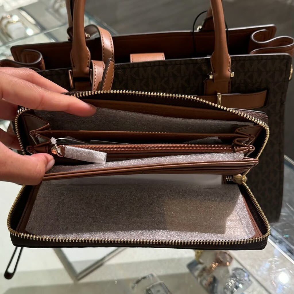 Michael Kors Hamilton Medium Satchel Shoulder Bag + Continental Wallet (Brown)